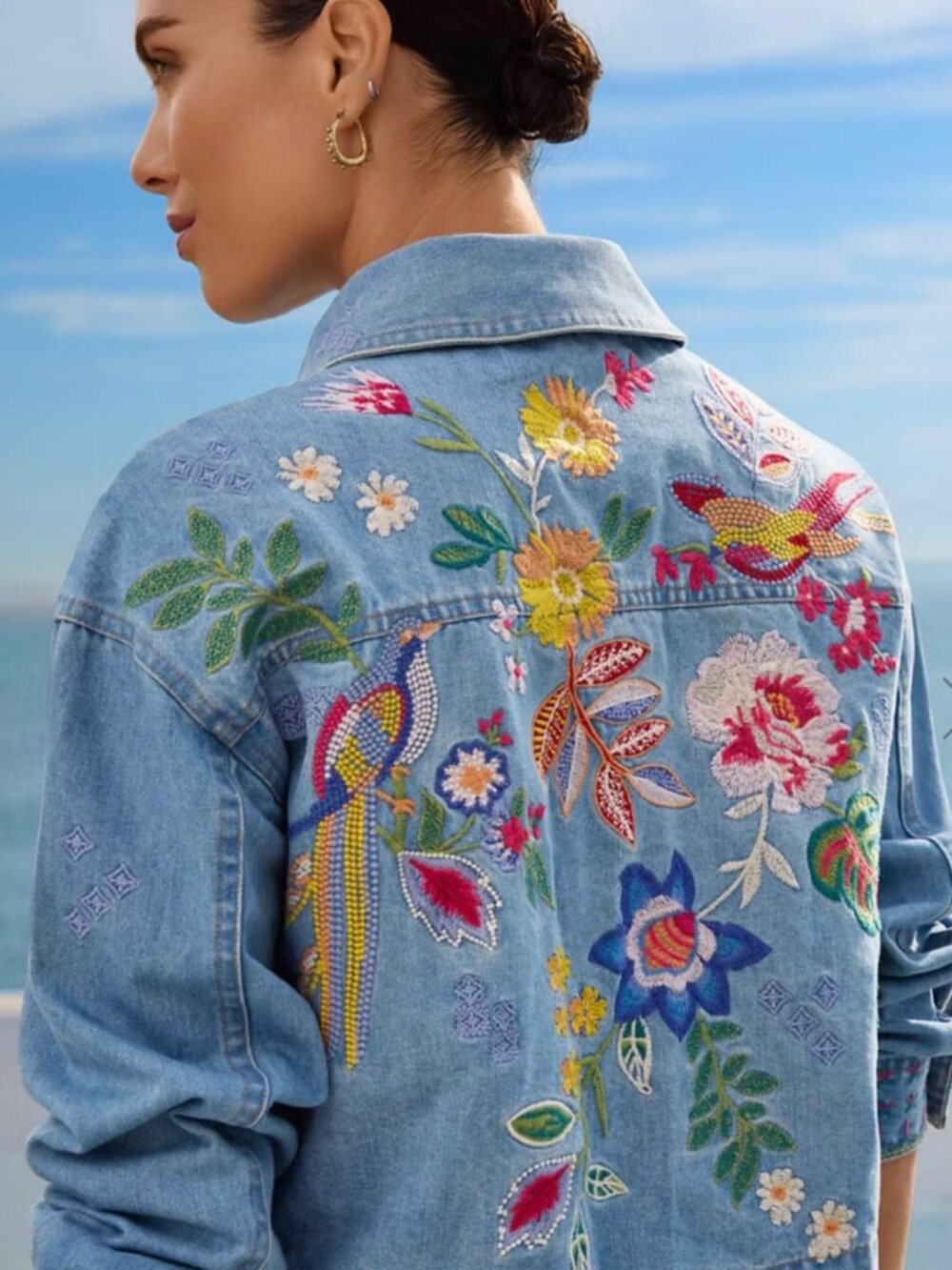Johnny Was Jeanette Cropped Denim Jacket Small